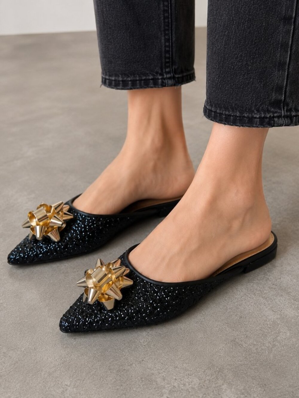 Antonio Melani x The Nat Note Estrella Textured Ornamented Bow Dress Mules NWOB